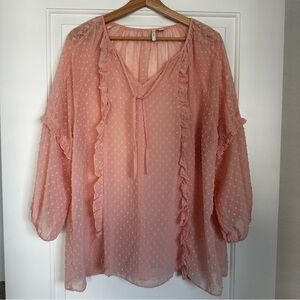Est. 1946 Flowy Boho Pink Polka Dot Floral Tunic Top